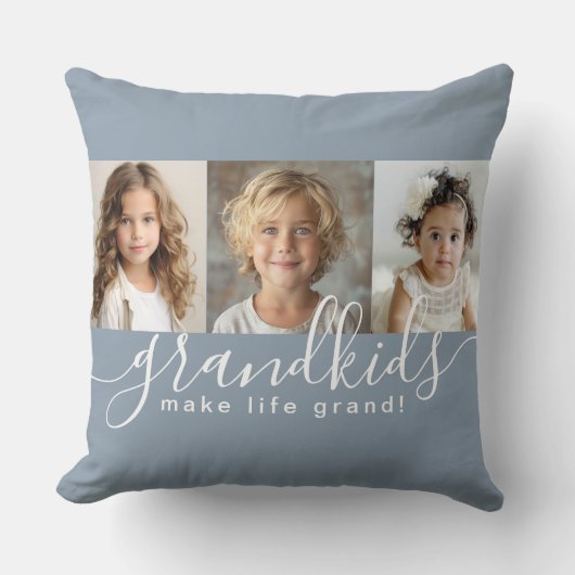 埃っぽいブルーの孫たちが人生のグランドフォトコラージュを作る クッション (正面)