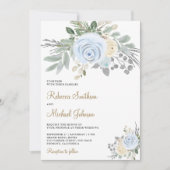 埃っぽいブルーアイボリーフローラ結婚すべて 招待状 (正面)