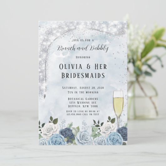 埃っぽいブルーウォーターのカラーフローラブランチとバブリー 招待状 (スタンド正面)