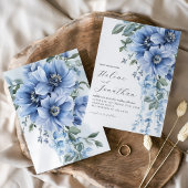 埃っぽいブルーウォーターカラーフローラエレガントな結婚式 招待状