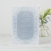 埃っぽいブルーエレガントロマンチックなヴィンテージ結婚式メニュー メニュー (スタンド正面)