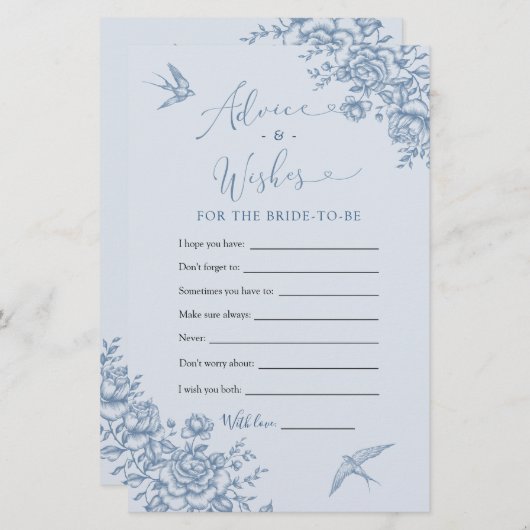 埃っぽいブルーチノワセリーブライダルアドバイスとウィッシュ (正面/裏面)