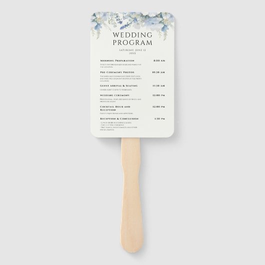 埃っぽいブルーフローラエレガントな結婚式プログラム ハンドファン (裏面)