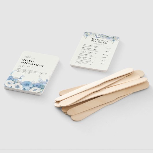 埃っぽいブルーフローラエレガントな結婚式プログラム ハンドファン (組立なし)