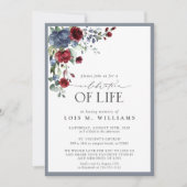 埃っぽいブルーブルゴーニュフローラお祝い・オブ・ライフ 招待状 (正面)