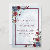 埃っぽいブルーブルゴーニュフローラ水彩スクリプトInvite 招待状 (正面)