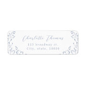 埃っぽいブルーヴィンテージフローリッシュスクリプト差出人住所 ラベル (正面)