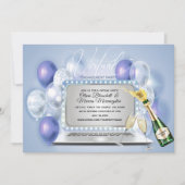 埃っぽいブルー仮想婚約お祝いノートパソコン 招待状 (正面)