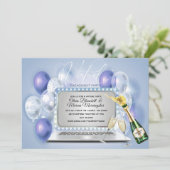 埃っぽいブルー仮想婚約お祝いノートパソコン 招待状 (スタンド正面)