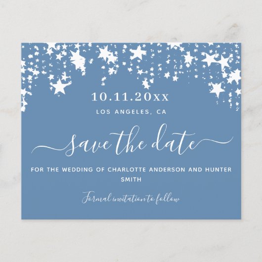 埃っぽいブルー結婚のホワイトスターの予算は日付を保存 (正面)