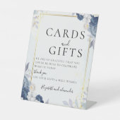 埃っぽいブルー金ゴールド結婚フローラのカードとギフト 台座サイン (正面)