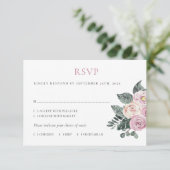 埃っぽい水の色のバラピンクの赤面フローラ結婚ズ 出欠カード (スタンド正面)