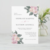 埃っぽい水の色のバラピンクの赤面フローラ結婚ズ 招待状 (スタンド正面)