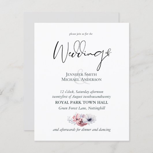 埃っぽい青いサンゴフローラ結婚式の予算を招く (正面/裏面)