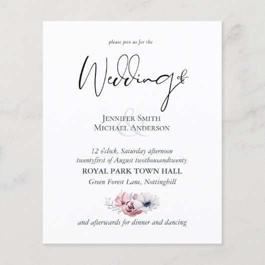 埃っぽい青いサンゴフローラ結婚式の予算を招く (正面)