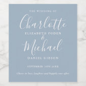 埃っぽい青いシグネチャー結婚スクリプト ワインラベル (シングルラベル)