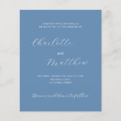 埃っぽい青いスクリプト予算結婚式招待状 (正面)