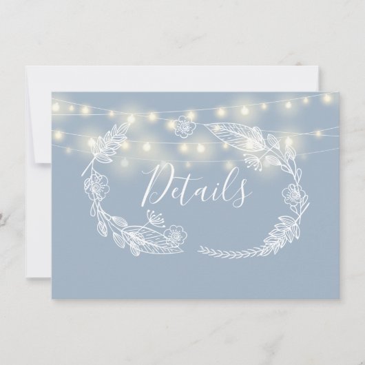 埃っぽい青いストリングライト結婚の詳細カード 招待状 (正面)