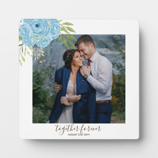 埃っぽい青いバラニュー結婚スWedsのギフトパーソナル フォトプラーク (正面)