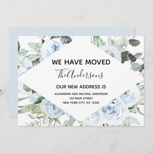 埃っぽい青いフローラの動きのお知らせ 招待状 (正面/裏面)