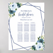 埃っぽい青いフローラブライダルシャワーの座席表 ポスター (正面)