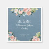 埃っぽい青いフローラミスター・エレガントミセス・ス結婚クリプト スタンダードカクテルナプキン (正面)