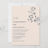 埃っぽい青いフローラユニーク結婚の素 招待状 (正面)