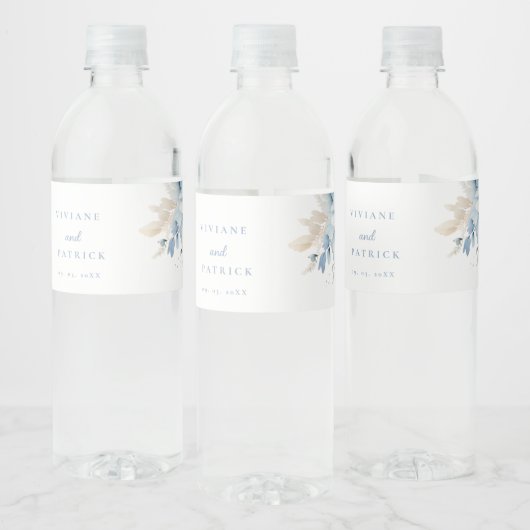 埃っぽい青いフローラ幾何学模様の開花結婚 ペットボトルラベル (ボトル)