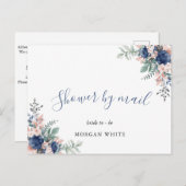 埃っぽい青いフローラ幾何学的ブライダルシャワーバイメール インビテーションポストカード (正面/裏面)