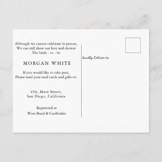 埃っぽい青いフローラ幾何学的ブライダルシャワーバイメール インビテーションポストカード (裏面)