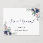 埃っぽい青いフローラ幾何学的ブライダルシャワーバイメール インビテーションポストカード (正面)