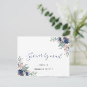 埃っぽい青いフローラ幾何学的ブライダルシャワーバイメール インビテーションポストカード (スタンド正面)