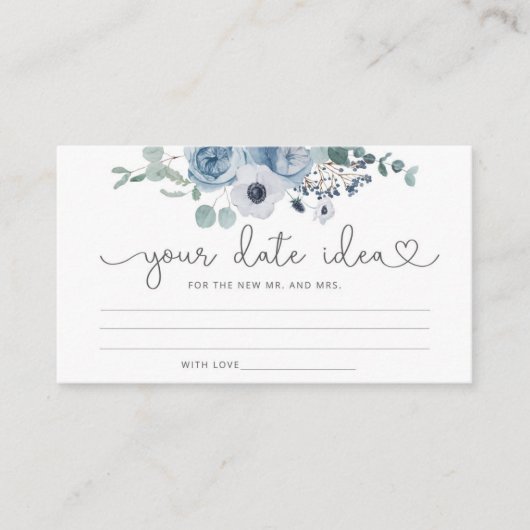 埃っぽい青いフローラ日付の夜のアイディア。日付jar エンクロージャーカード (正面)