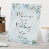 埃っぽい青いフローラ水の色へようこそ結婚の 台座サイン (インサイチュ)