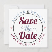 埃っぽい青いブルゴーニュのタイポグラフィ写真が背中に セーブザデート (正面)