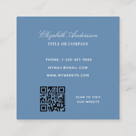 埃っぽい青いロゴQRコードのミニマリスト スクエア名刺 (裏面)