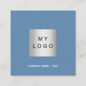 埃っぽい青いロゴQRコードのミニマリスト スクエア名刺 (正面)