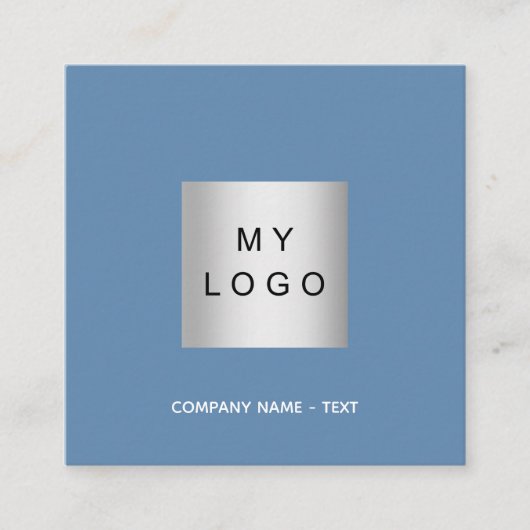 埃っぽい青いロゴQRコードのミニマリスト スクエア名刺 (正面)