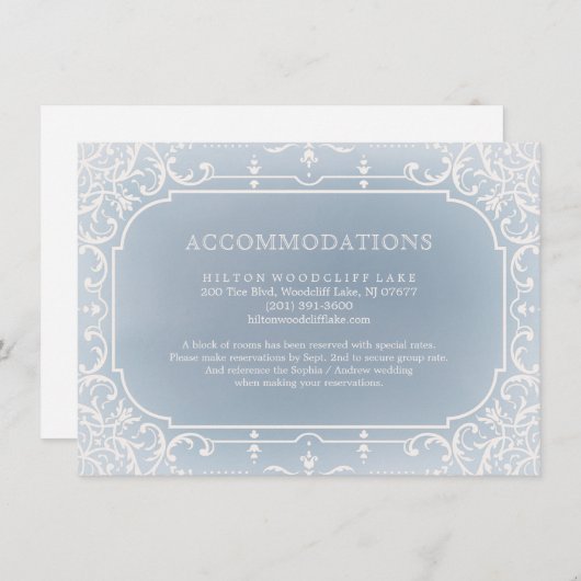 埃っぽい青いロマンチックなヴィンテージの結婚式場 エンクロージャーカード (正面/裏面)