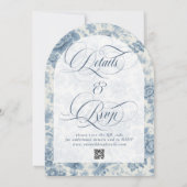 埃っぽい青いヴィンテージ結婚フローラが一つになった 招待状 (裏面)