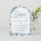 埃っぽい青いヴィンテージ結婚フローラが一つになった 招待状 (スタンド正面)
