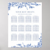 埃っぽい青いヴィンテージ結婚フローラの12テーブル席 ポスター (正面)