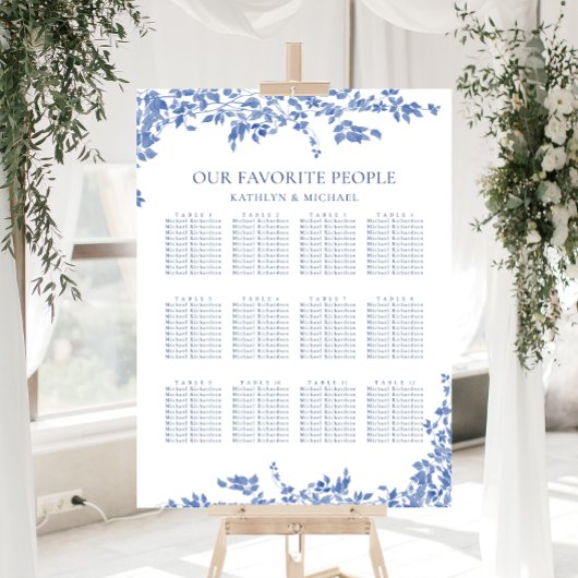 埃っぽい青いヴィンテージ結婚フローラの12テーブル席 ポスター