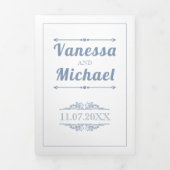 埃っぽい青いヴィンテージ要素とタイポグラフィ結婚の 三つ折り招待状 (カバー)