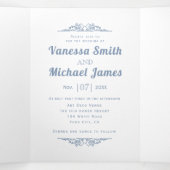 埃っぽい青いヴィンテージ要素とタイポグラフィ結婚の 三つ折り招待状 (内部中)