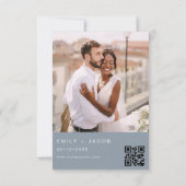 埃っぽい青い写真QRコード結婚のミニマリスト 招待状 (裏面)