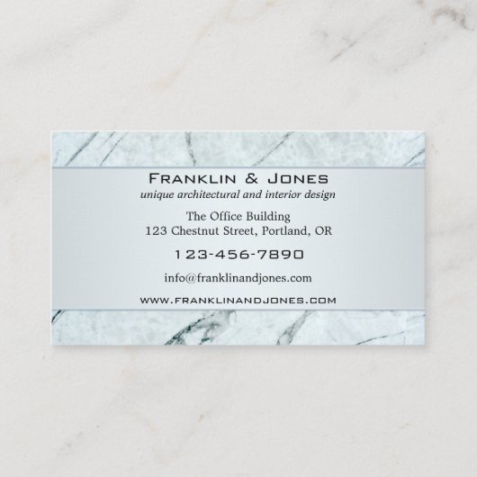 埃っぽい青い大理石の建築家インテリアデザイン写真 名刺 (裏面)