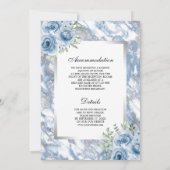 埃っぽい青い大理石フローラシルバー結婚オールインワン 招待状 (裏面)