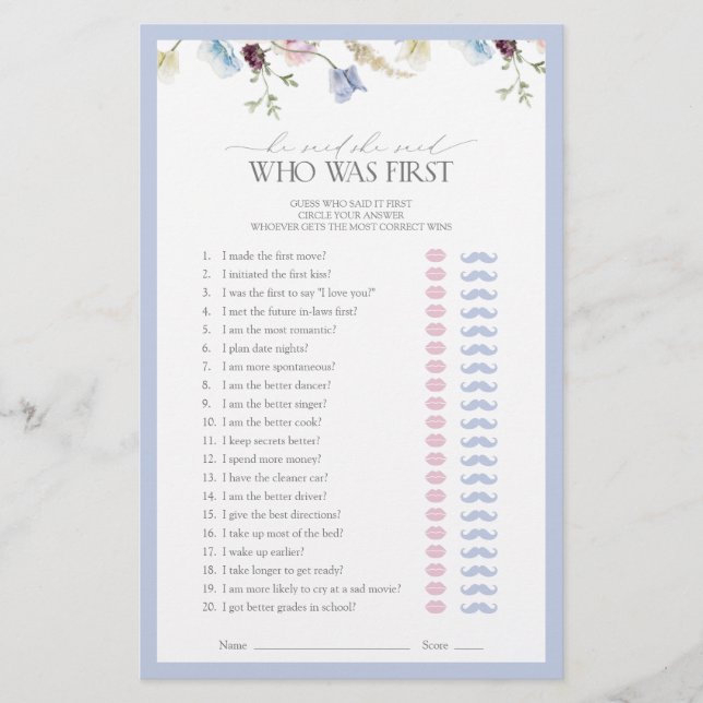 埃っぽい青い彼は彼女がワイルドフラワーシャワーの試合を言ったと言った (正面)