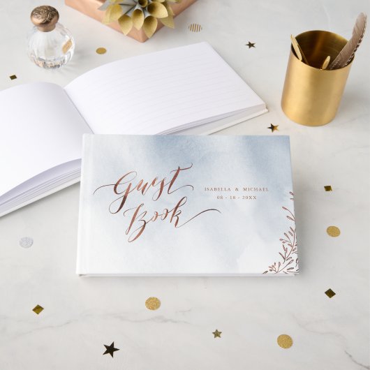 埃っぽい青い書道の結婚田舎のゲストブック ゲストブック (正面見開き)